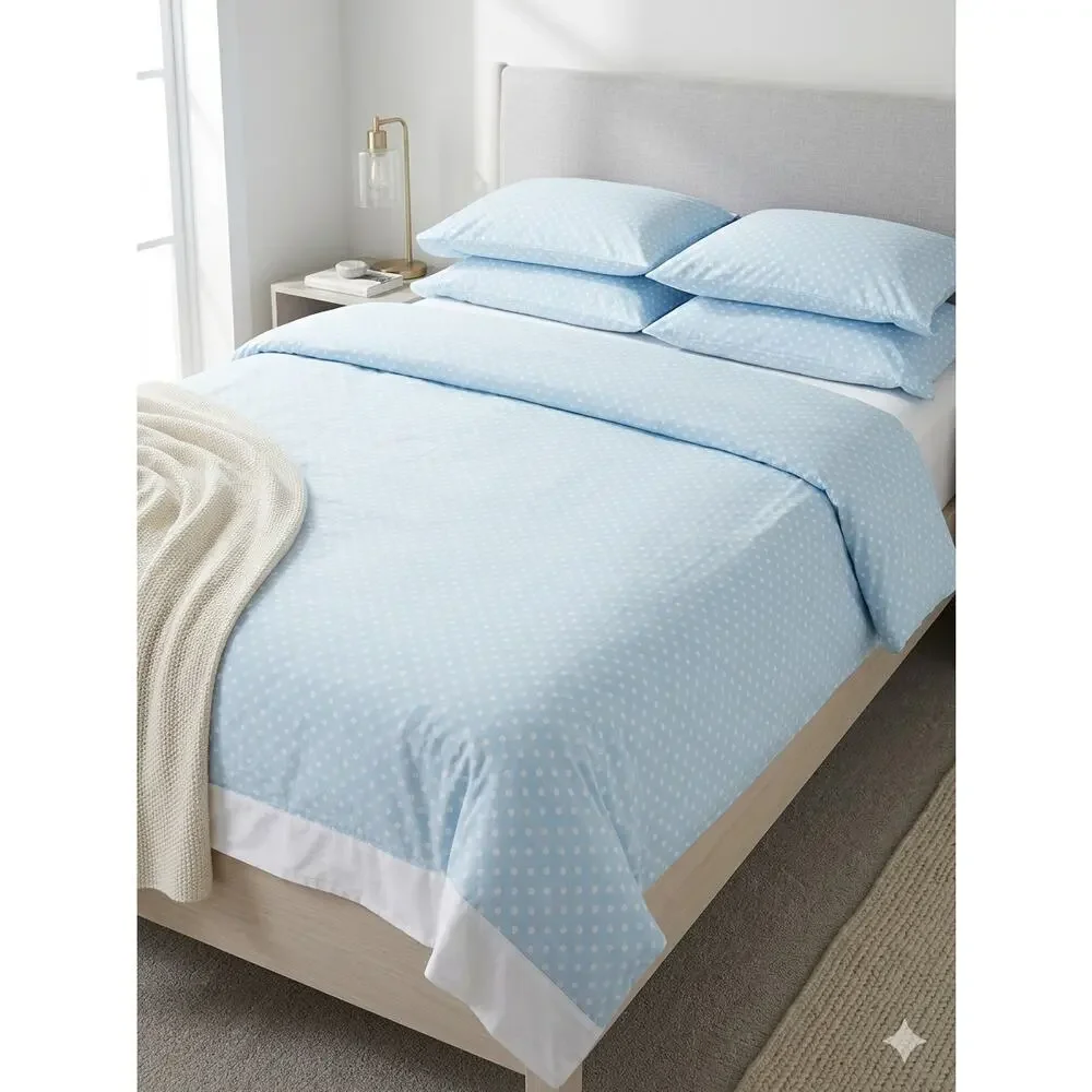 Pottery Barn Kids Cotton Light Blue Polka Dot Queen Duvet Cover Preppy